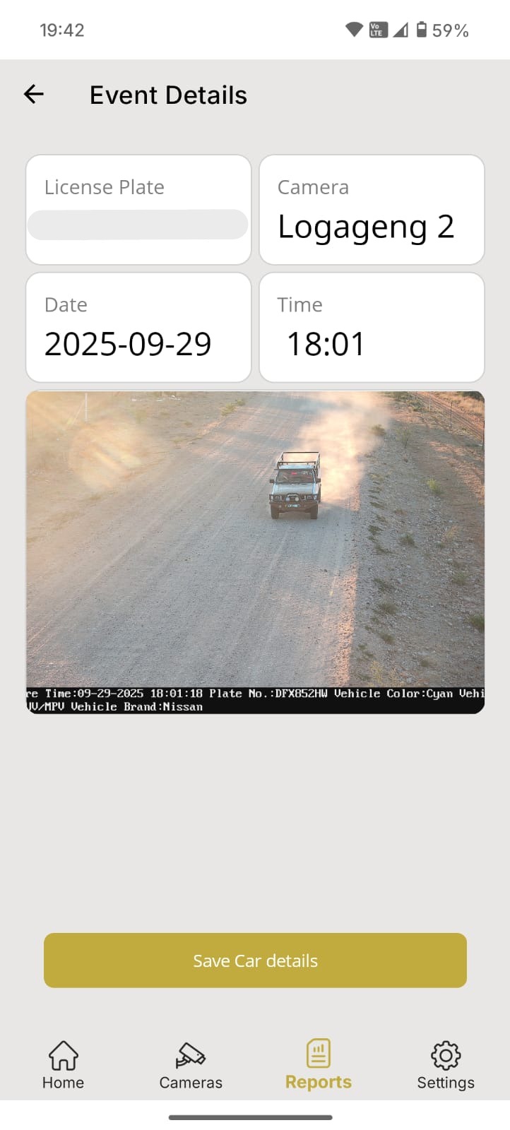 Road Radar vehicle report screen
